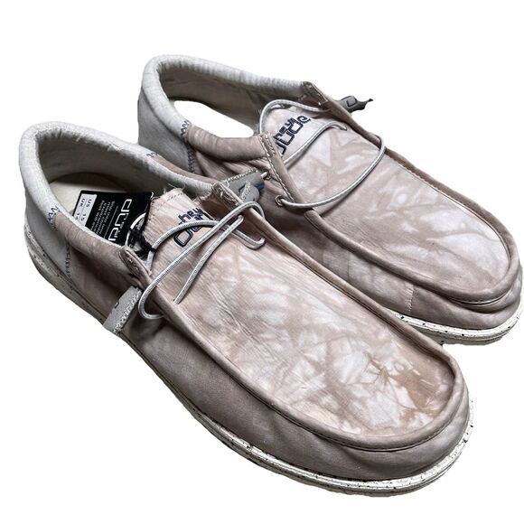 NWT HEY DUDE WALLY FUNK CANVAS Mens Shoe 15 Tan Lightweight Slip-On Camp Tie Dye - Picture 1 of 13